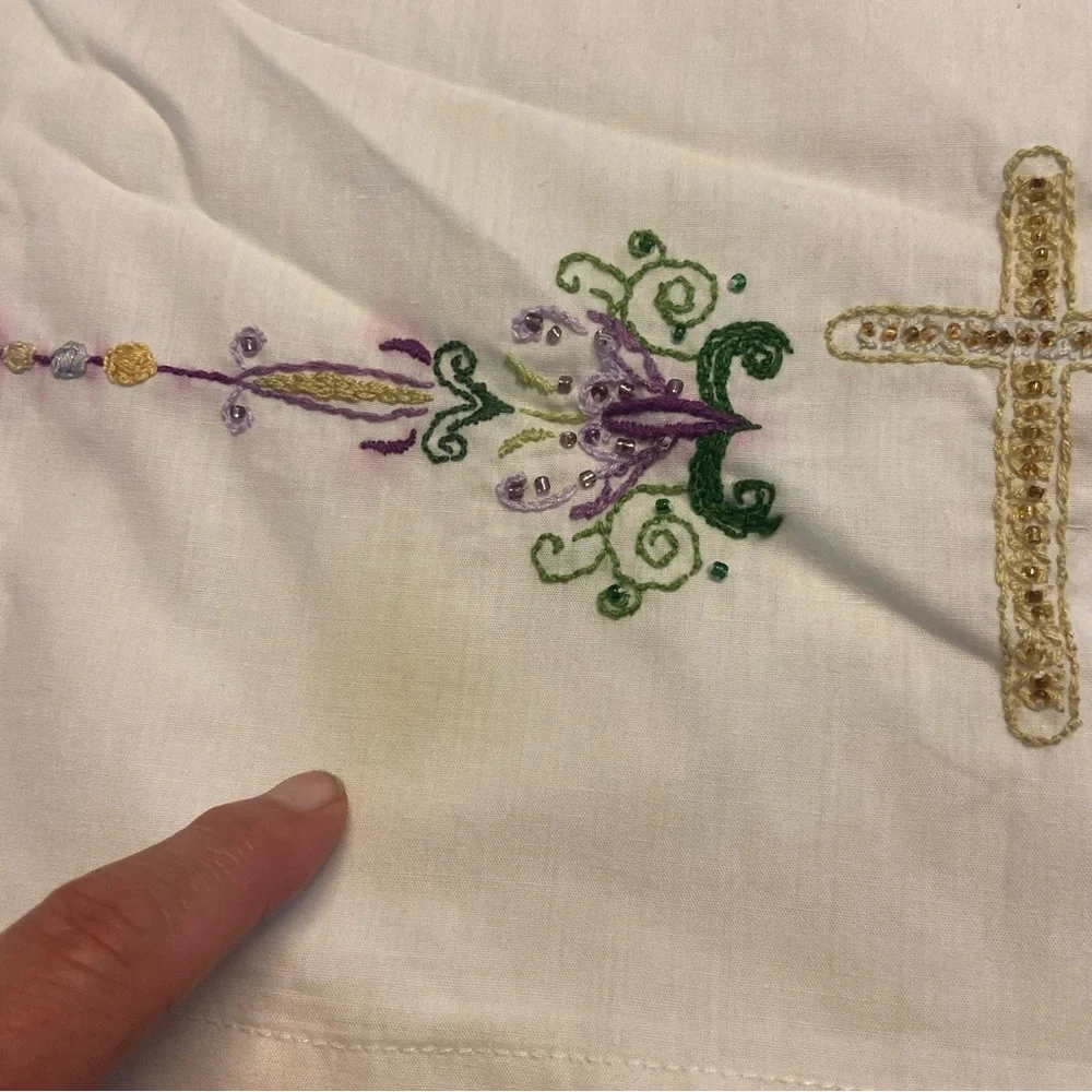 White Embroidered Tablecloth with Cross Design